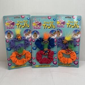 Vintage Lot Of Sweetheart Trolls Pony Tail Trolls Hair Scrunchies 3 Pair - NEW